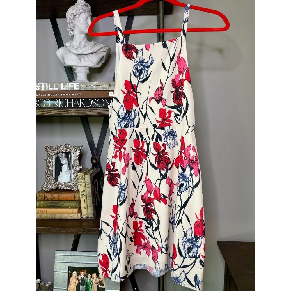 Thakoon 100% Silk Iris Print Cutout Mini Dress Ivory Red Floral Women's Size 4 - Picture 9 of 11